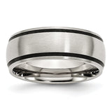 Stainless Steel Black Rubber 8mm Brushed Band - shirin-diamonds