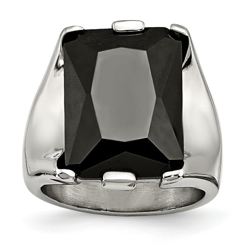 Stainless Steel Black CZ Polished Ring SR282 - shirin-diamonds