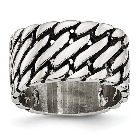 Stainless Steel Polished Tread Design Ring - shirin-diamonds