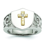Stainless Steel with 10K Gold Cross and Diamond Polished Ring - shirin-diamonds