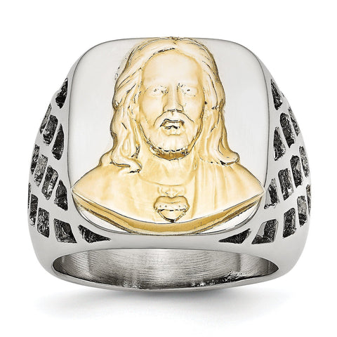 Stainless Steel Yellow IP-plated Jesus Polished Ring - shirin-diamonds