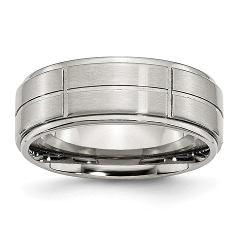 Stainless Steel Grooved 8mm Brushed/Polished Ridged Edge Band - shirin-diamonds