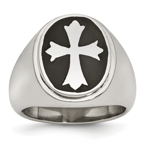 Stainless Steel Enameled Cross Polished Ring - shirin-diamonds