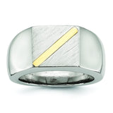 Stainless Steel Brushed and Polished with 14K Gold Stripe Signet Ring - shirin-diamonds