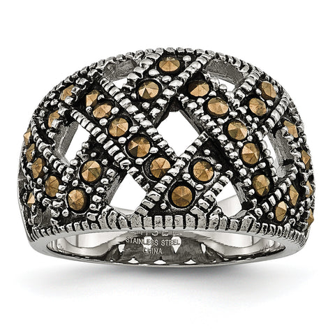 Stainless Steel Textured Marcasite Ring SR306 - shirin-diamonds