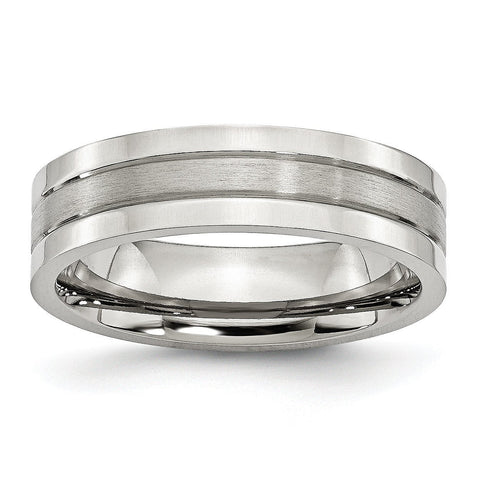 Stainless Steel Grooved 6mm Satin and Polished Band - shirin-diamonds