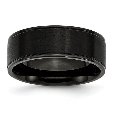 Stainless Steel 8mm Black IP-plated Grooved Brushed/Polished Band - shirin-diamonds