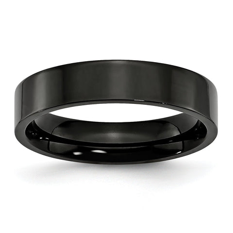 Stainless Steel 5mm Black IP-plated Polished Flat Band - shirin-diamonds