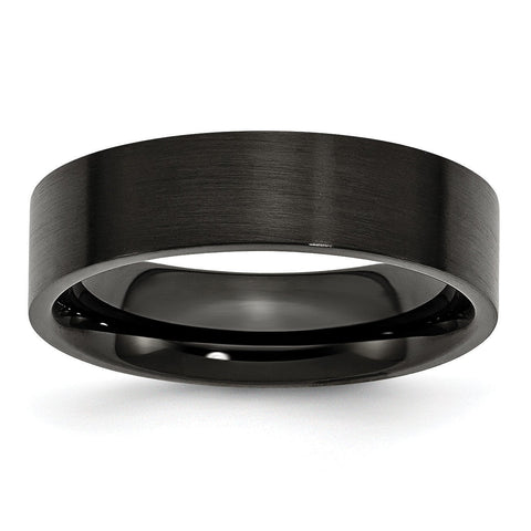 Stainless Steel 6mm Black IP-plated Brushed Flat Band - shirin-diamonds
