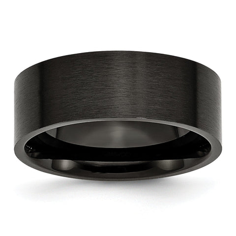 Stainless Steel 8mm Black IP-plated Brushed Flat Band - shirin-diamonds