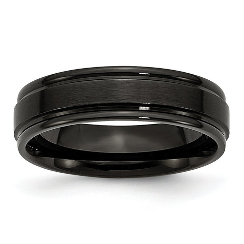 Stainless Steel 6mm Black IP-plated Brushed Center/Polished Edges Band - shirin-diamonds