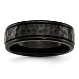 Stainless Steel 7mm Black IP-plated Hammered and Polished Band - shirin-diamonds