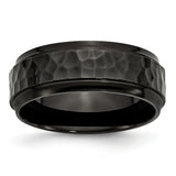 Stainless Steel 8mm Black IP-plated Hammered/Polished Beveled Edge Band - shirin-diamonds