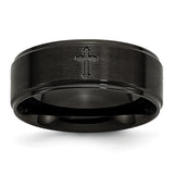 Stainless Steel 8mm Brushed/Polished Cross Cut-Out Black IP-plated Band - shirin-diamonds