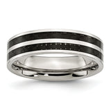 Stainless Steel 6mm Double Row Black Carbon Fiber Inlay Polished Band - shirin-diamonds