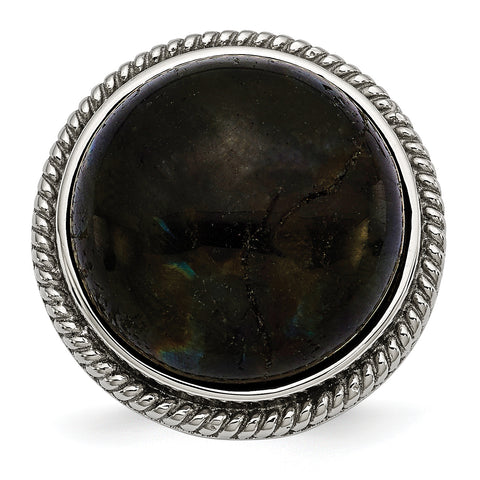 Stainless Steel Polished Labradorite Textured Ring SR359 - shirin-diamonds