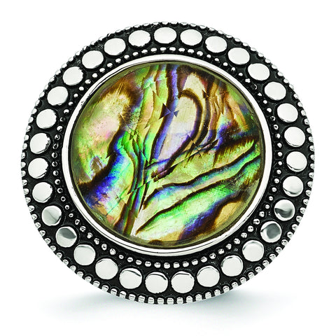 Stainless Steel Polished and Antiqued Synthetic Abalone Ring SR360 - shirin-diamonds