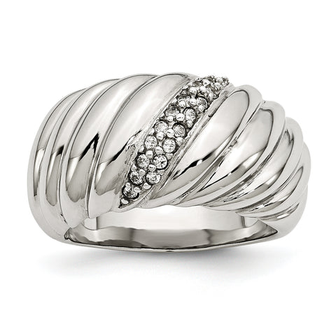 Stainless Steel Polished CZ Ring SR363 - shirin-diamonds