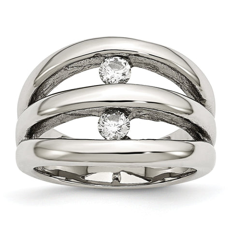 Stainless Steel Polished CZ Ring - shirin-diamonds