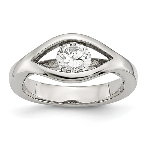 Stainless Steel Polished CZ Ring SR369 - shirin-diamonds