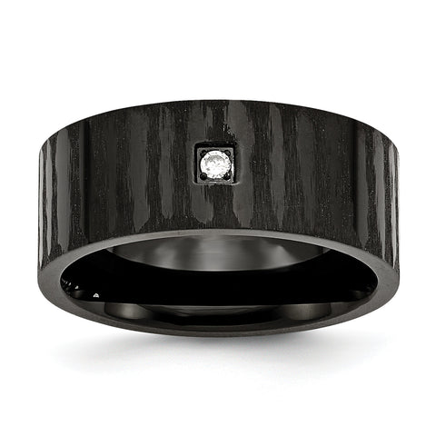 Stainless Steel Brushed/Polished Black IP-plated w/CZ Ring SR377 - shirin-diamonds