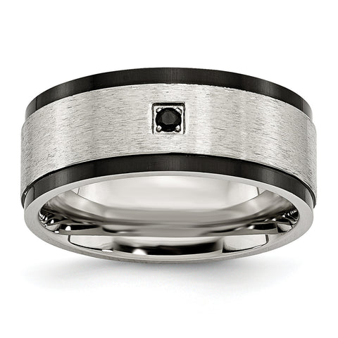 Stainless Steel Brushed/Polished Black IP-plated w/Black CZ Ring SR378 - shirin-diamonds