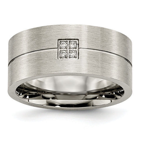 Stainless Steel Brushed and Polished w/CZ Ring SR379 - shirin-diamonds