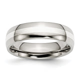 Stainless Steel Sterling Silver Inlay 6mm Polished Band - shirin-diamonds
