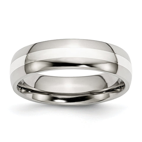 Stainless Steel Sterling Silver Inlay 6mm Polished Band - shirin-diamonds
