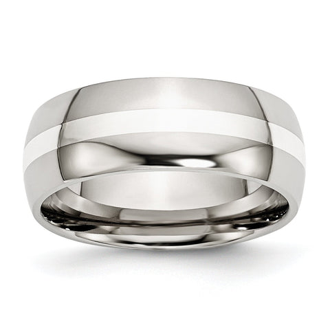 Stainless Steel Sterling Silver Inlay 8mm Polished Band - shirin-diamonds