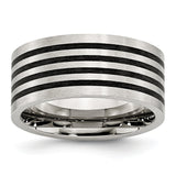 Stainless Steel Brushed Black Rubber 10.00mm Ring - shirin-diamonds