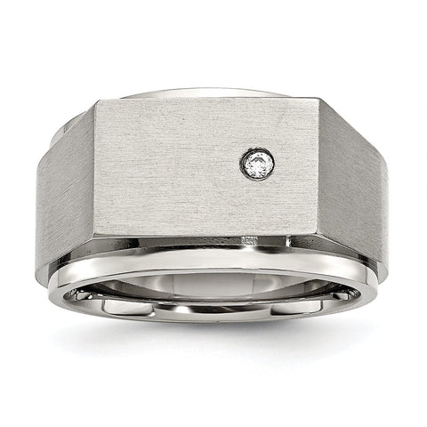 Stainless Steel Polished and Brushed CZ Signet Ring - shirin-diamonds