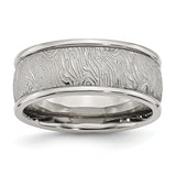 Stainless Steel Polished 9mm Textured Rounded Edge Ring - shirin-diamonds