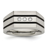 Stainless Steel Brushed Black IP-plated CZs Ring - shirin-diamonds