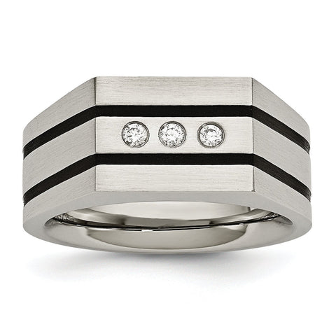 Stainless Steel Brushed Black IP-plated CZs Ring - shirin-diamonds