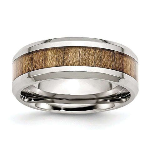 Stainless Steel Polished Wood Inlay Enameled 8.00mm Ring - shirin-diamonds