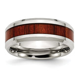 Stainless Steel Polished Red Wood Inlay Enameled 8.00mm Ring - shirin-diamonds