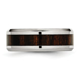 Stainless Steel Polished Black Wood Inlay Enameled 8.00mm Ring