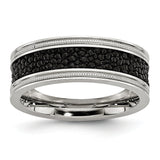 Stainless Steel Polished Black IP-plated/Genuine Stingray Textured Ring - shirin-diamonds