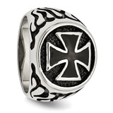 Stainless Steel Polished/Antiqued and Black IP-plated Ring