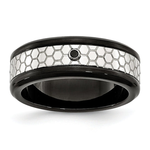 Stainless Steel Polished and Brushed Black IP-plated 2pt. Diamond 8mm Band - shirin-diamonds