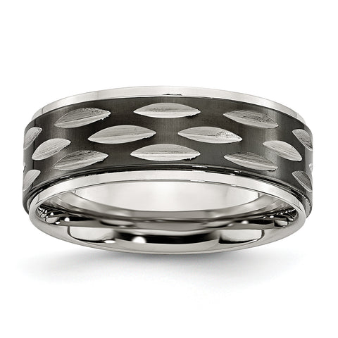 Stainless Steel Polished Black IP-plated 8mm Grooved Ring SR420 - shirin-diamonds