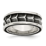 Stainless Steel Polished and Antiqued 9mm Band SR422 - shirin-diamonds