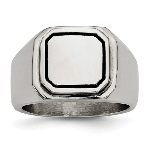 Stainless Steel Polished Black Enameled Ring - shirin-diamonds