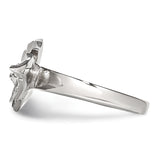 Stainless Steel Polished&Antiqued Leaf Two Finger Crystal Ring