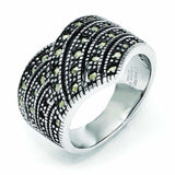 Stainless Steel Polished and Antiqued Marcasite Ring - shirin-diamonds
