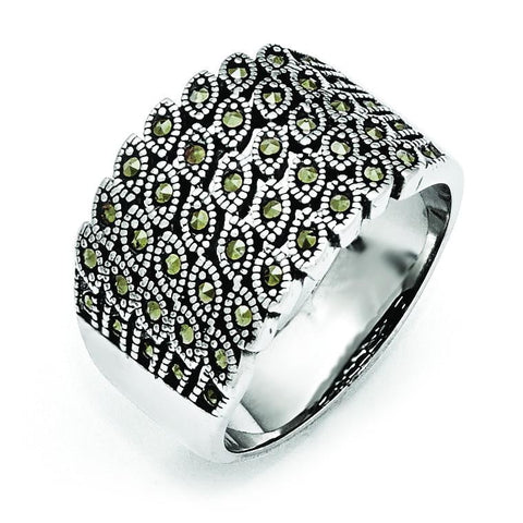 Stainless Steel Polished and Antiqued Marcasite Ring - shirin-diamonds