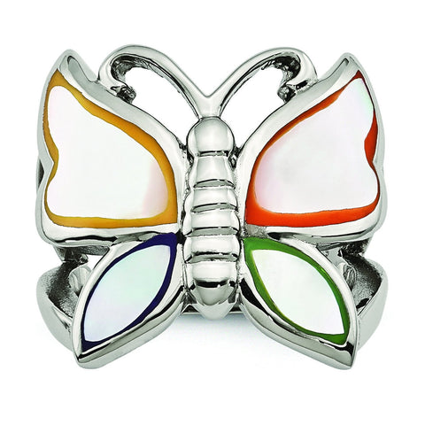 Stainless Steel Polished and Enameled Shell Butterfly Ring - shirin-diamonds