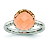 Stainless Steel Polished Peach Glass Ring - shirin-diamonds