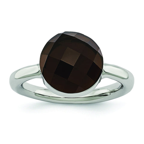 Stainless Steel Polished Dark Brown Glass Ring - shirin-diamonds